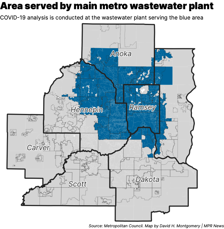 Map of the area served by the main Twin Cities metro wastewater plant