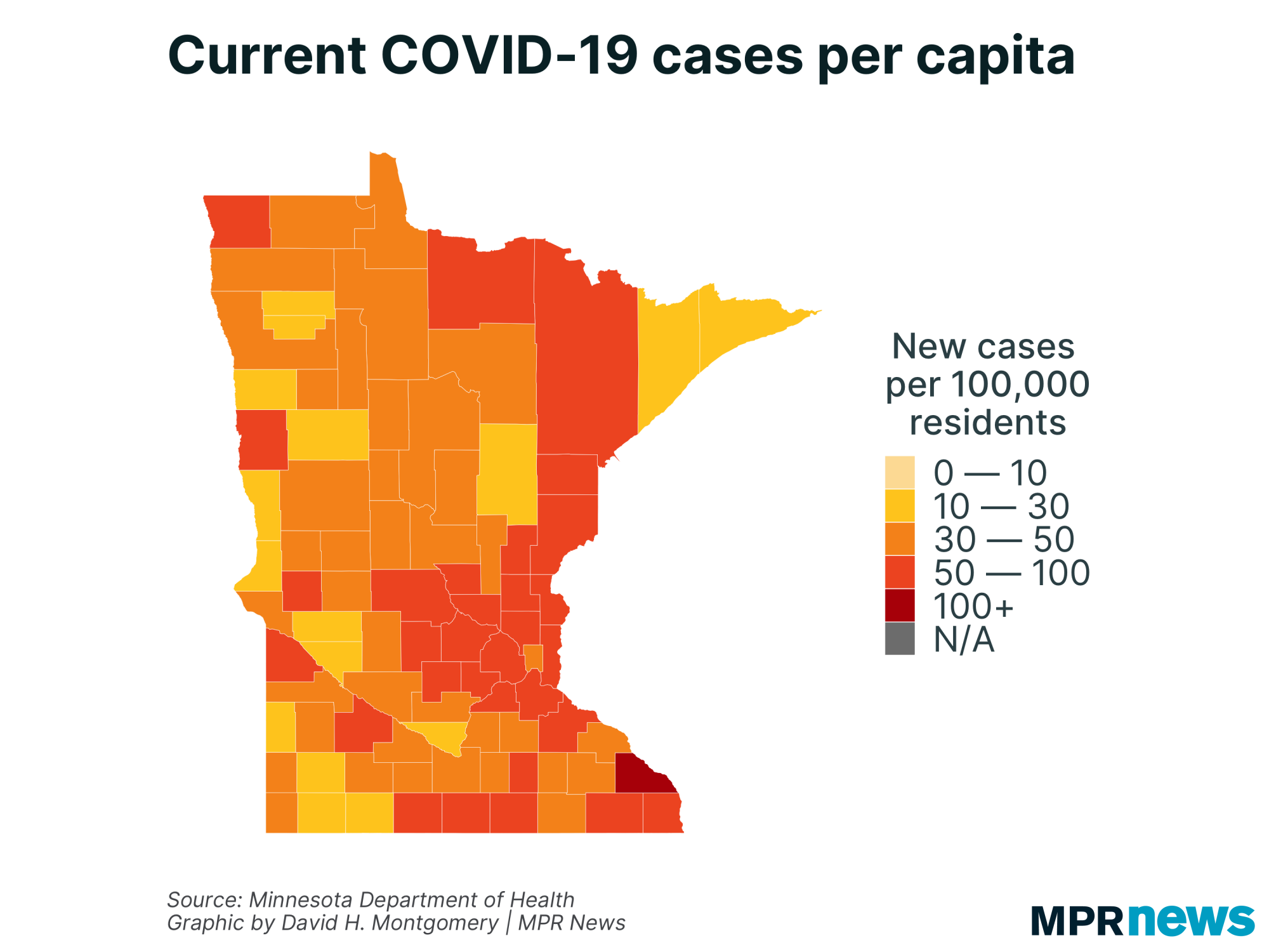 Map of current COVID-19 cases per capita