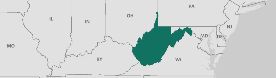 Image of West Virginia and the surrounding U.S. States