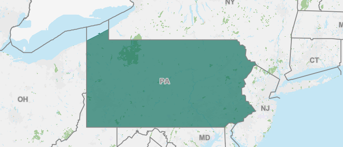 Image of Pennsylvania and the surrounding U.S. States