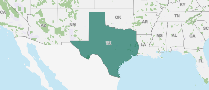 Image of Texas and the surrounding U.S. States