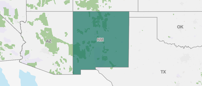 Image of New Mexico and the surrounding U.S. States