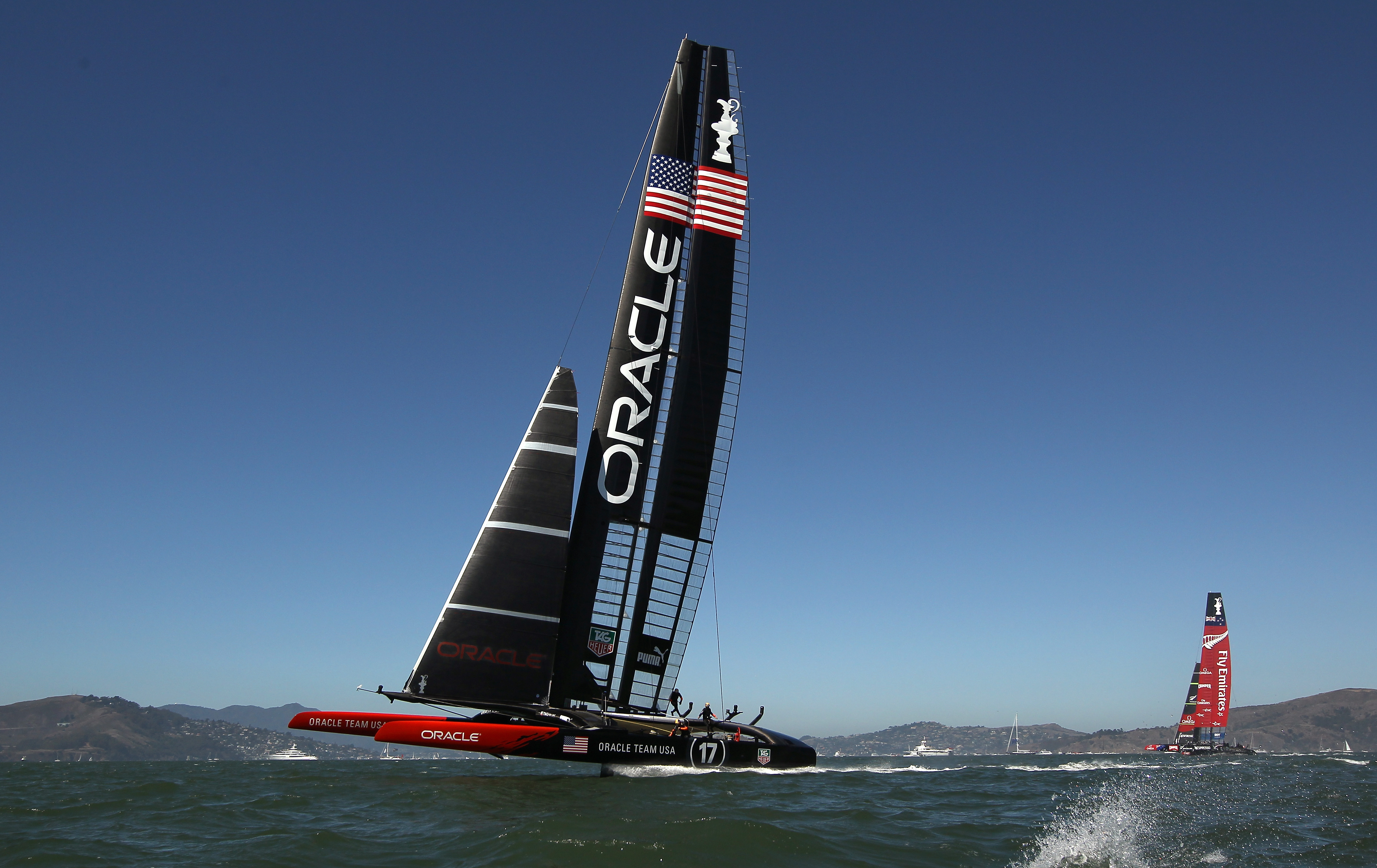 An Oracle-sponsored boat in a sailing race.