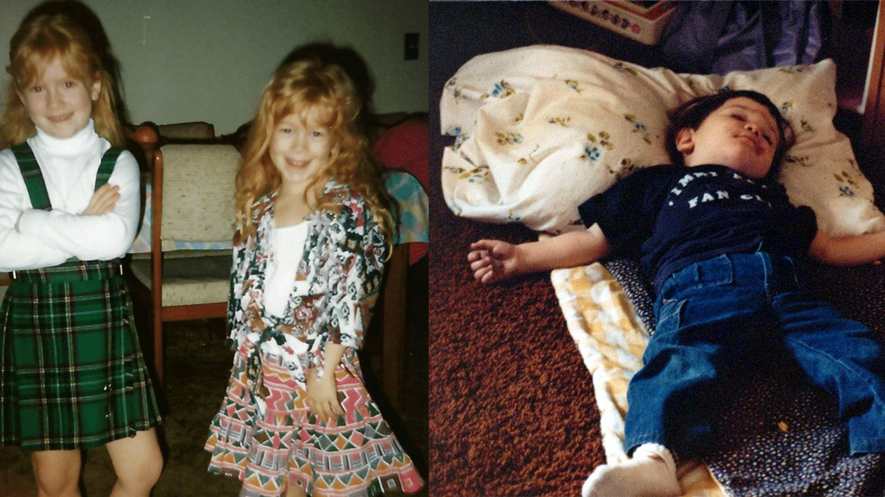 Two photos, presented side-by-side. One shows twin girls, the other shows a toddler boy laying down.