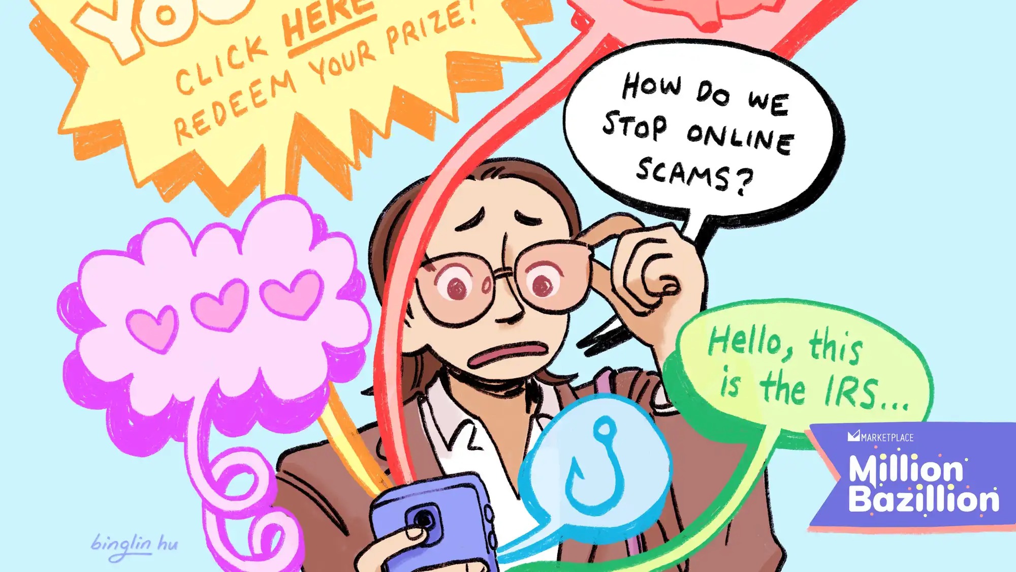 AN illustration shows a person with a phone asking