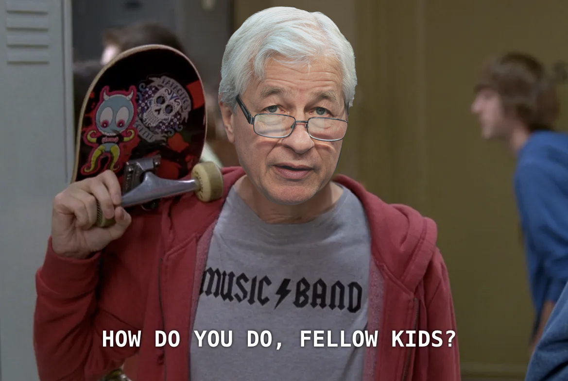 Jamie Dimon's face photoshopped on the popular 
