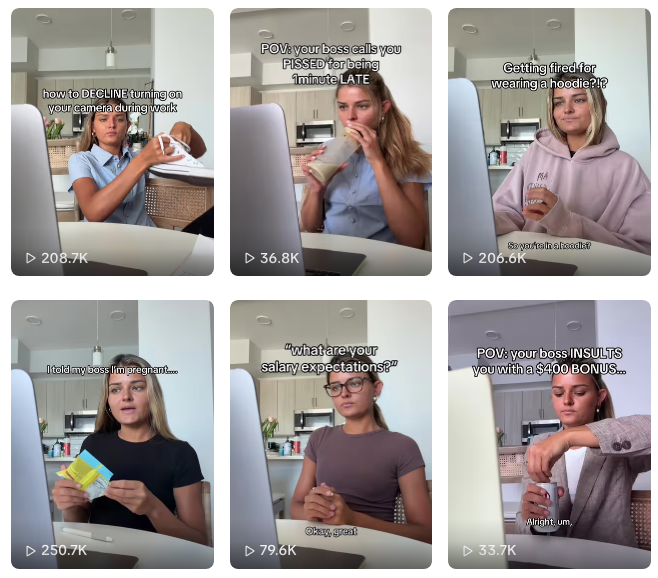 TikTok thumbnails reading 