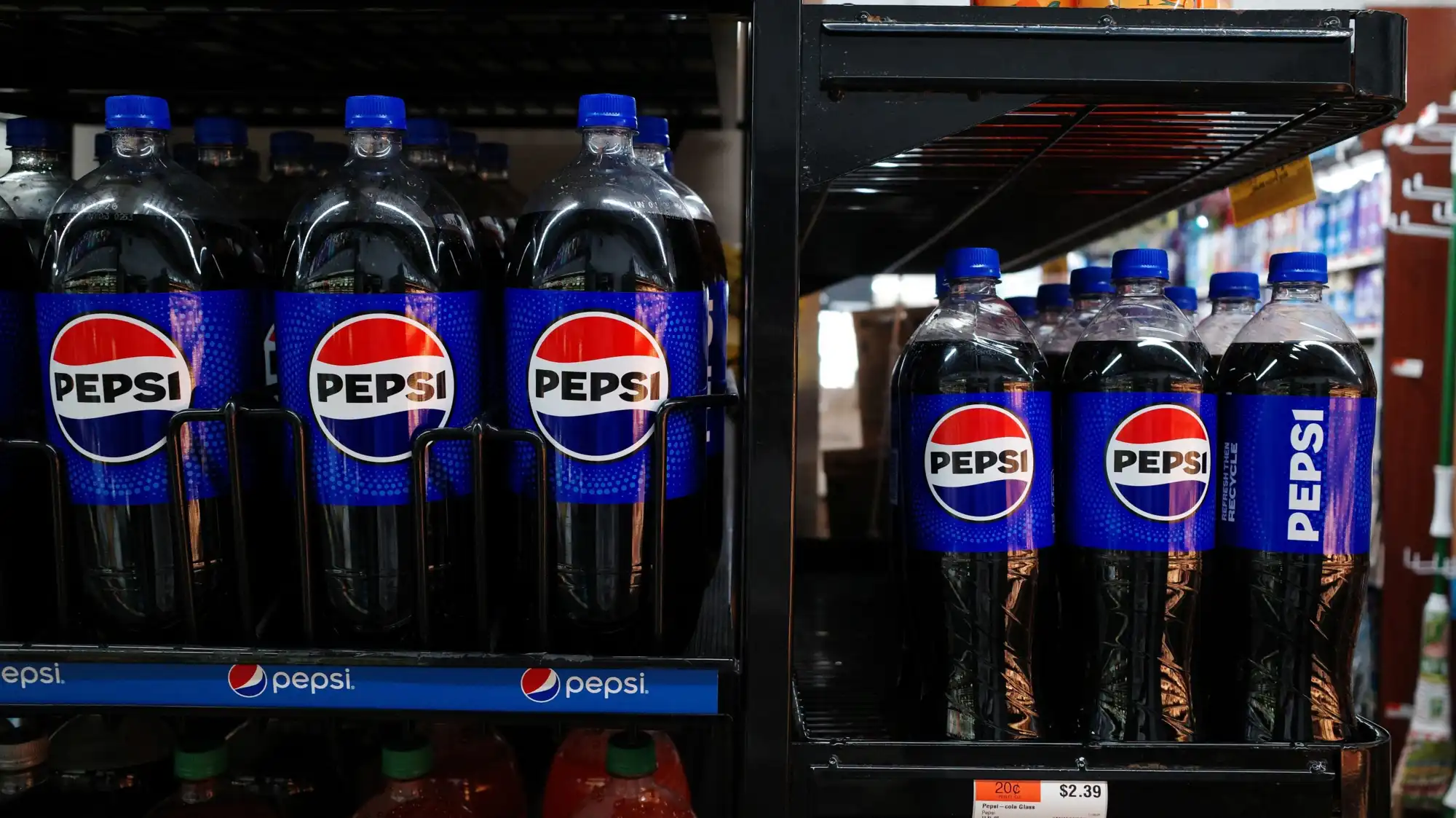 Pepsi bottles on a shlef