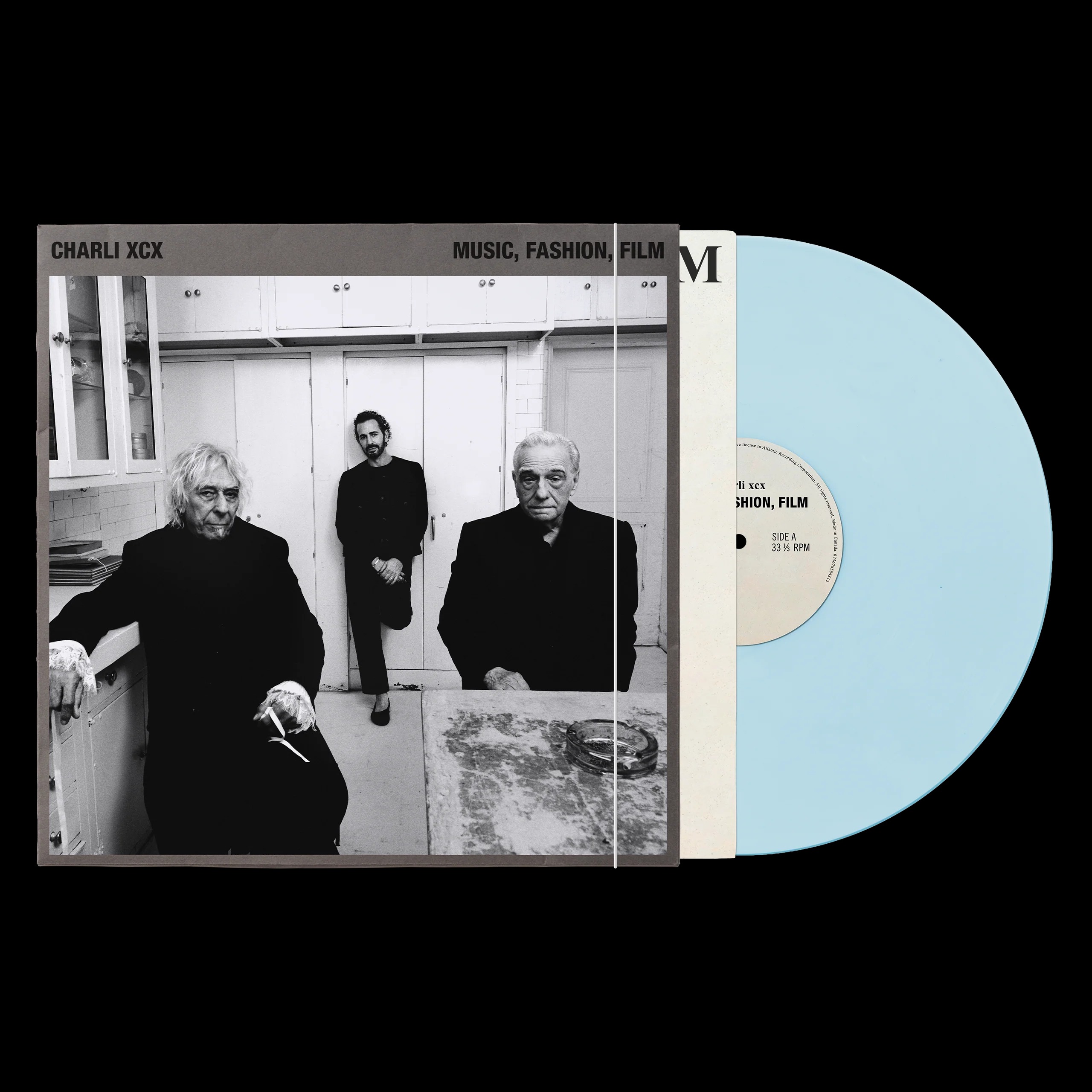 The packaging for a blue vinyl version of 