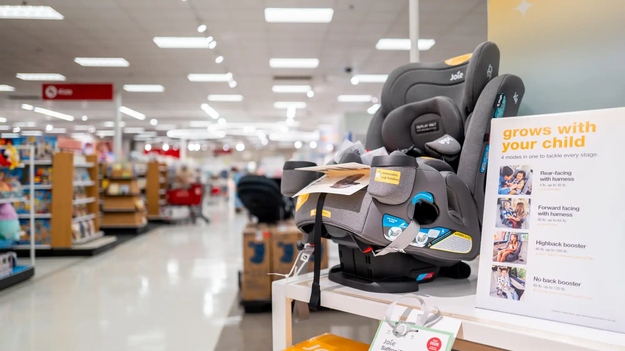 A car seat for sale in a Target store.