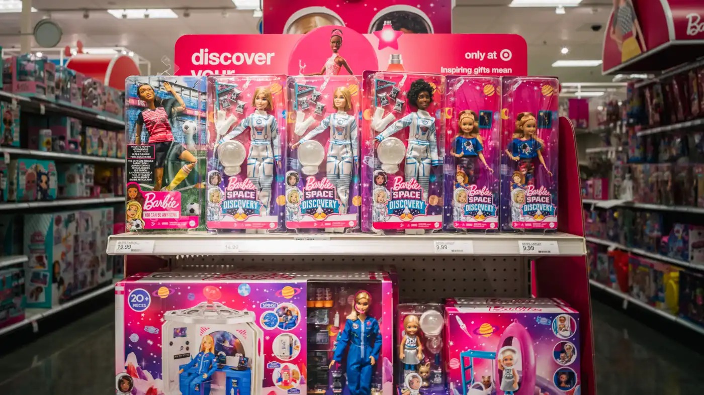 Barbies in a toy aisle.