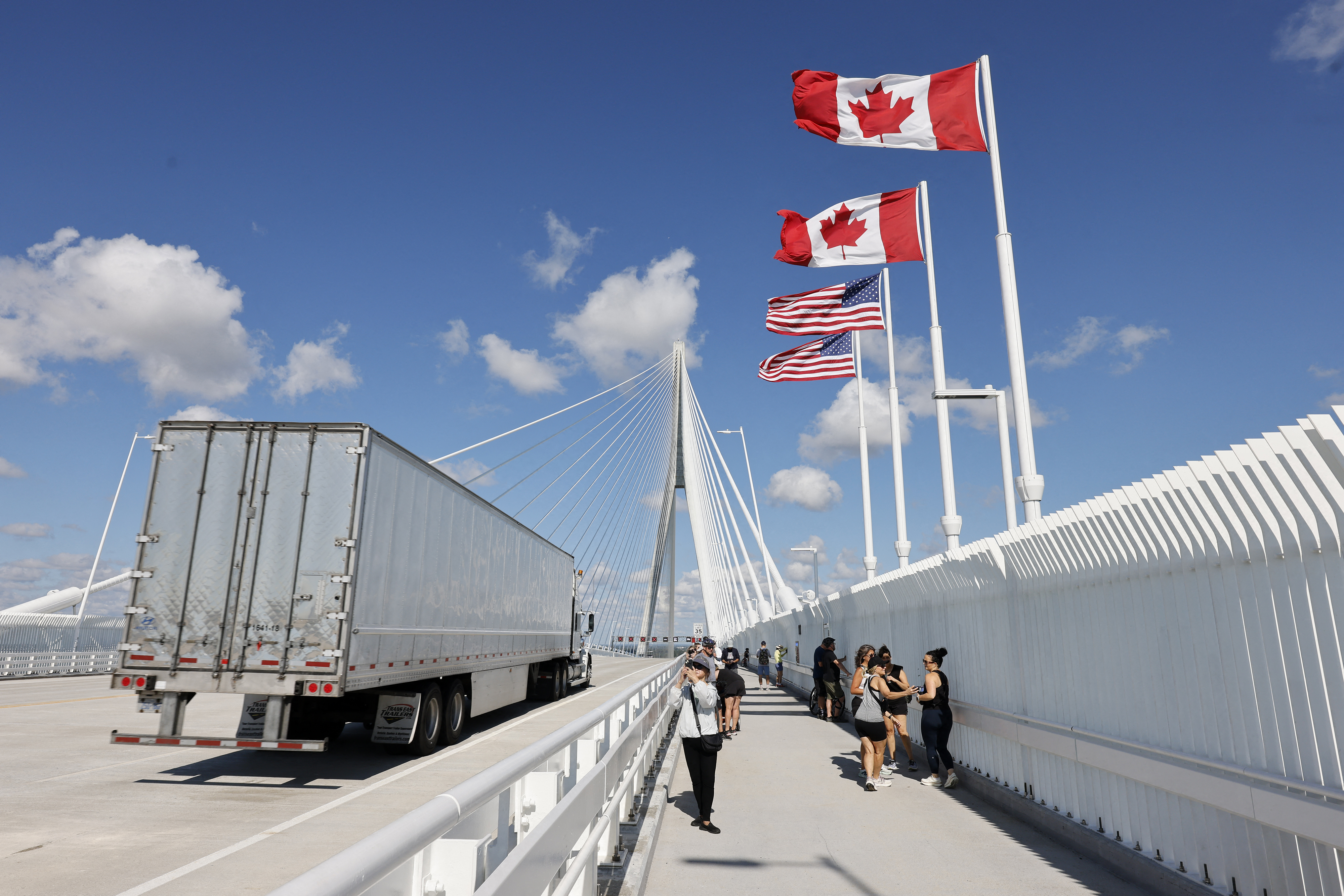 Pedestrians on the bridge between Michigan and Ontario. 