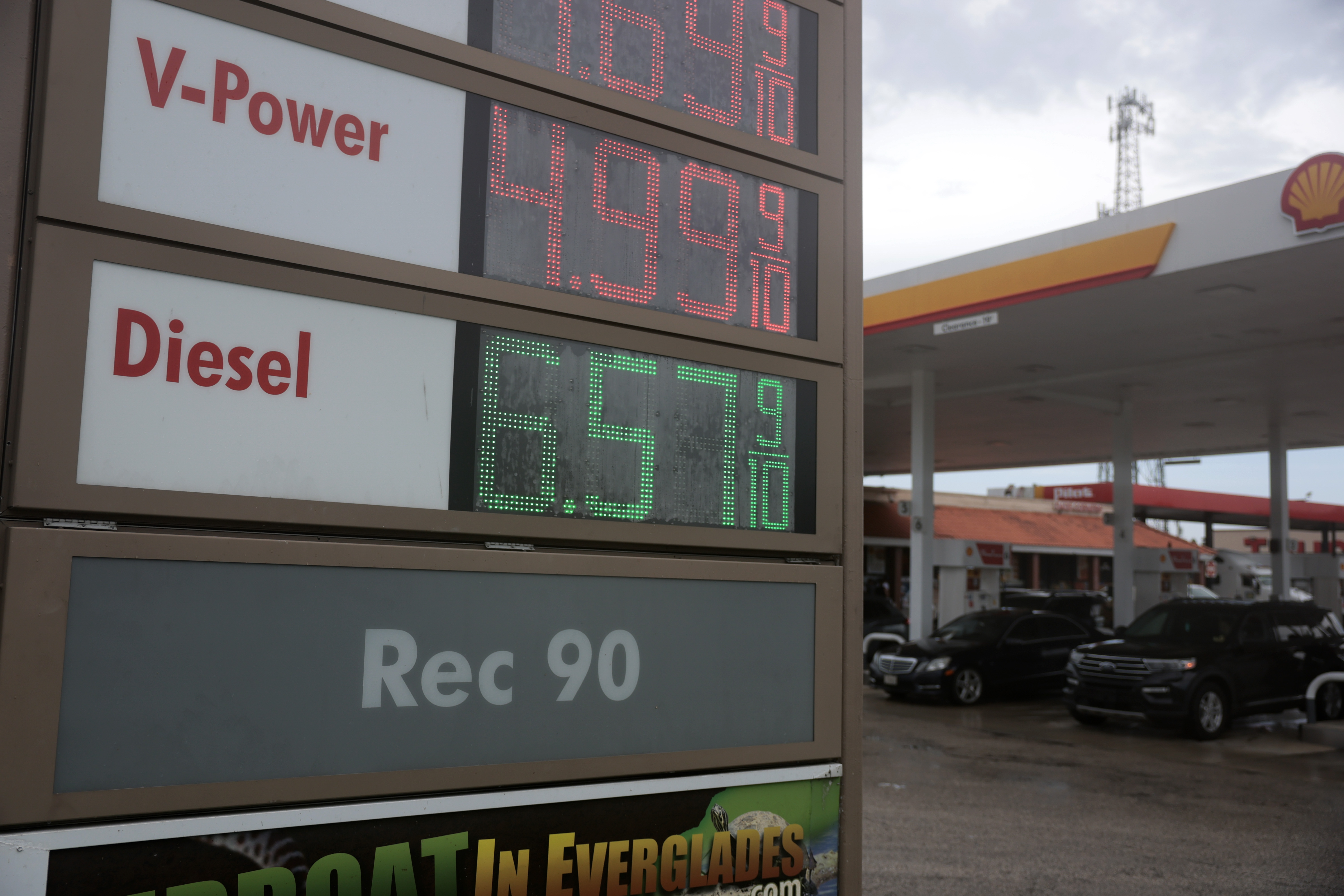 A Florida gas station advertises Diesel at $6.57 a gallon.