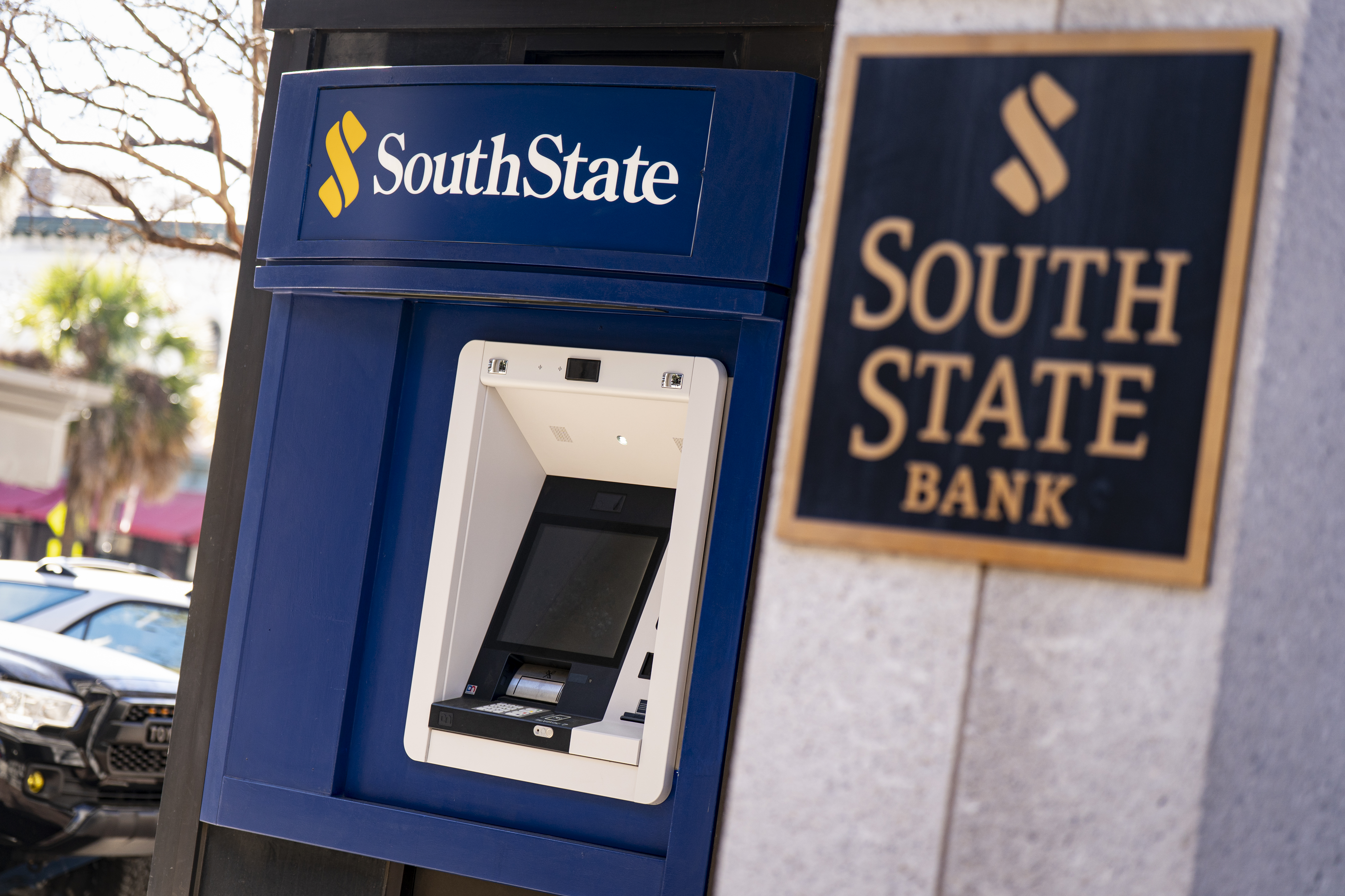 An ATM outside a SouthState Bank branch