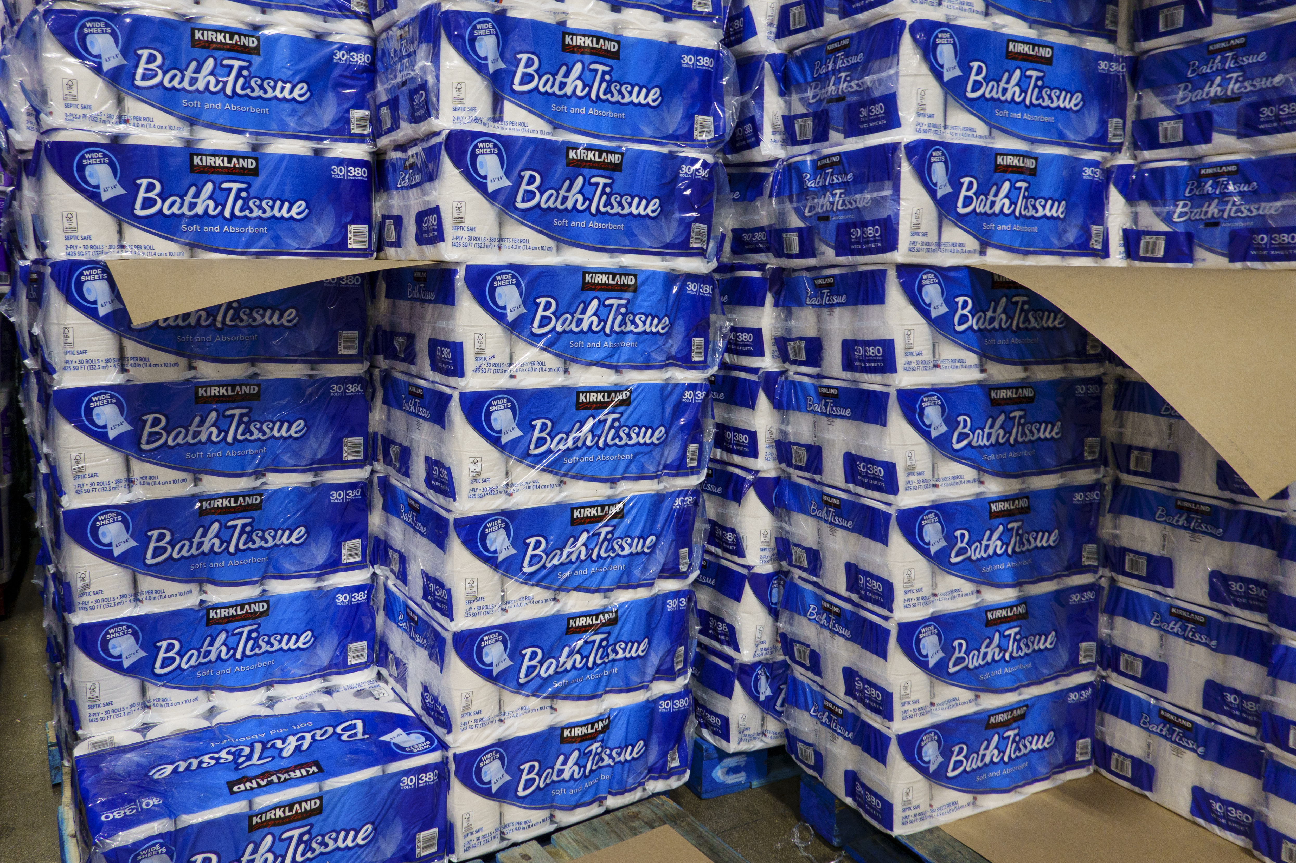 Kirkland paper towels on display.