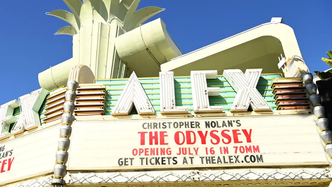 The marquee at the Alex Theatre advertises 