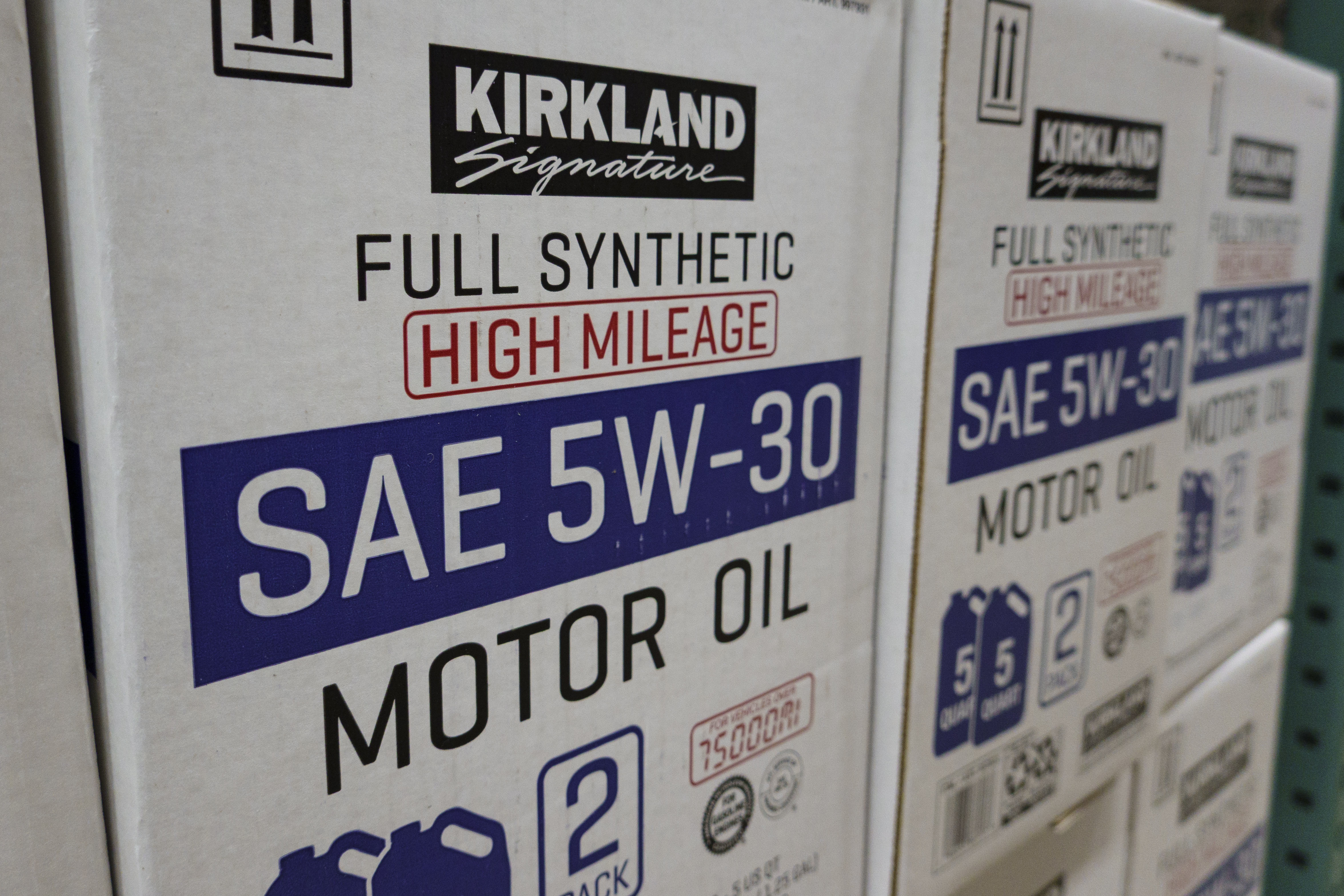 Boxes fo Kirkland Signature motor oil