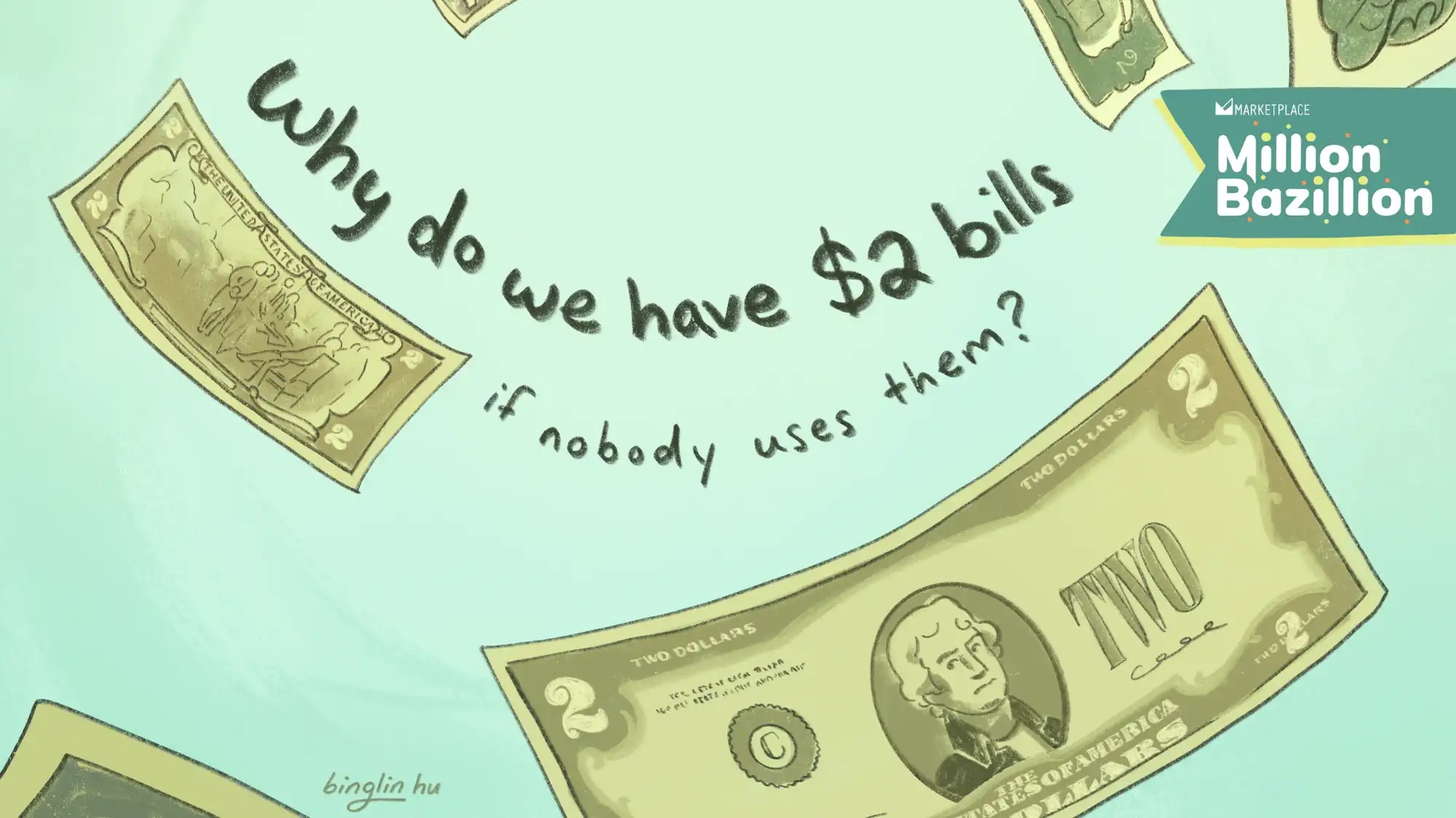 An illustration shows $2 bills with the title 
