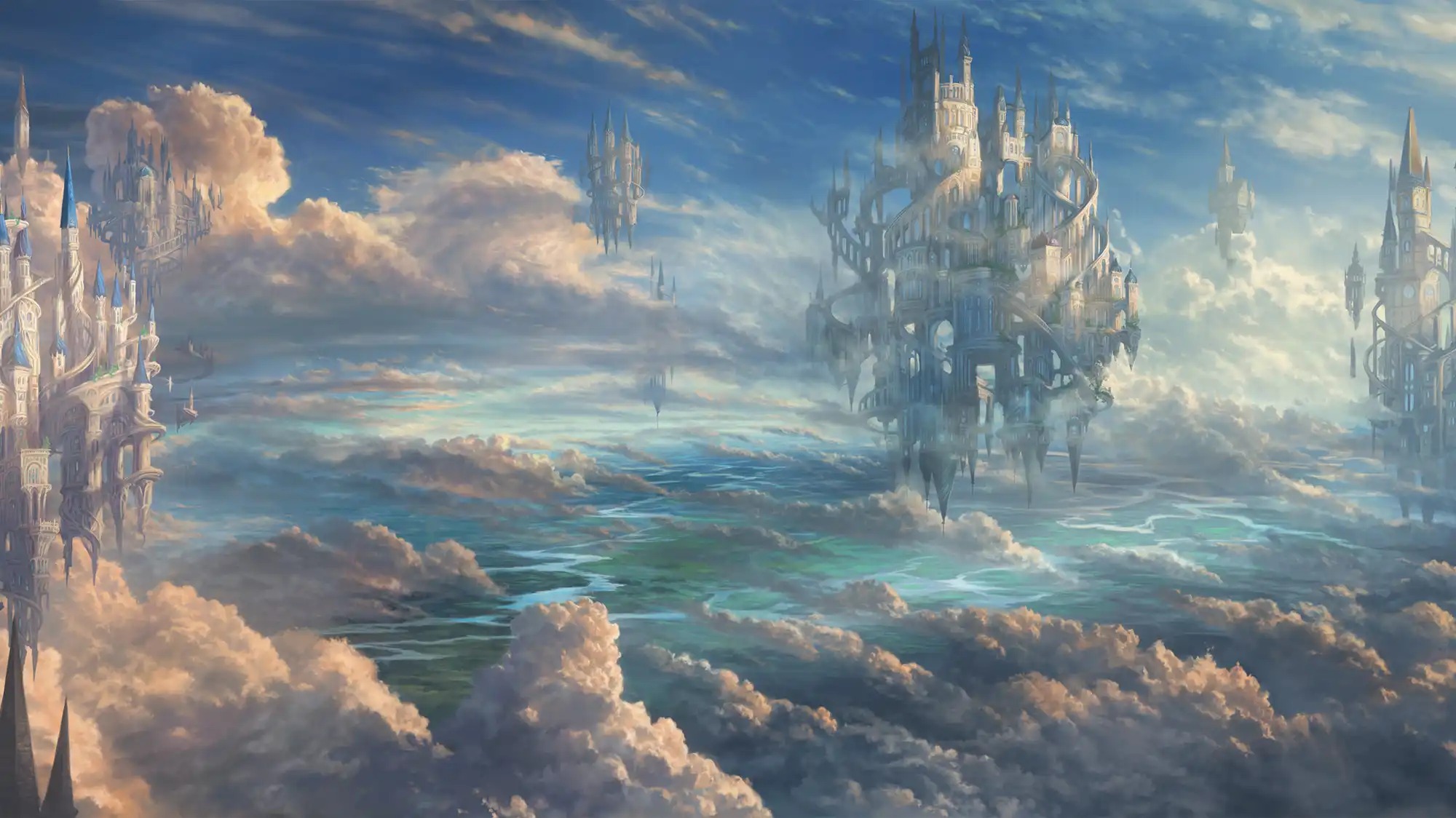 An illustration of a giant castle in the clouds