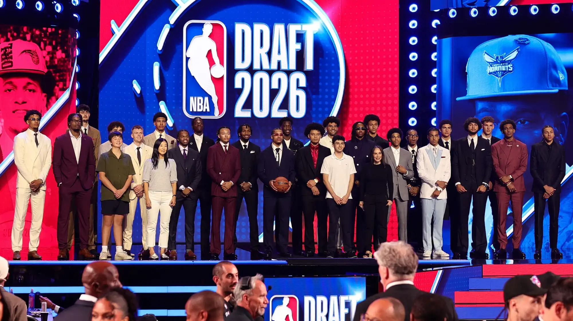 Players onstage at the NBA draft