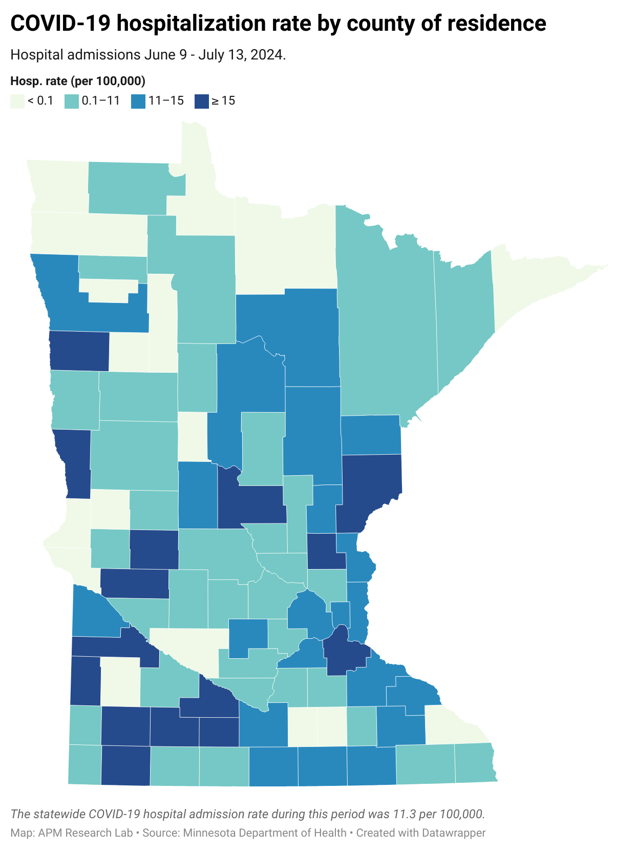 COVID-19 hospitalization rates by county in Minnesota